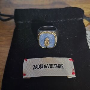 Zadig & Voltaire Silver Ring with Blue and Gold Leaf